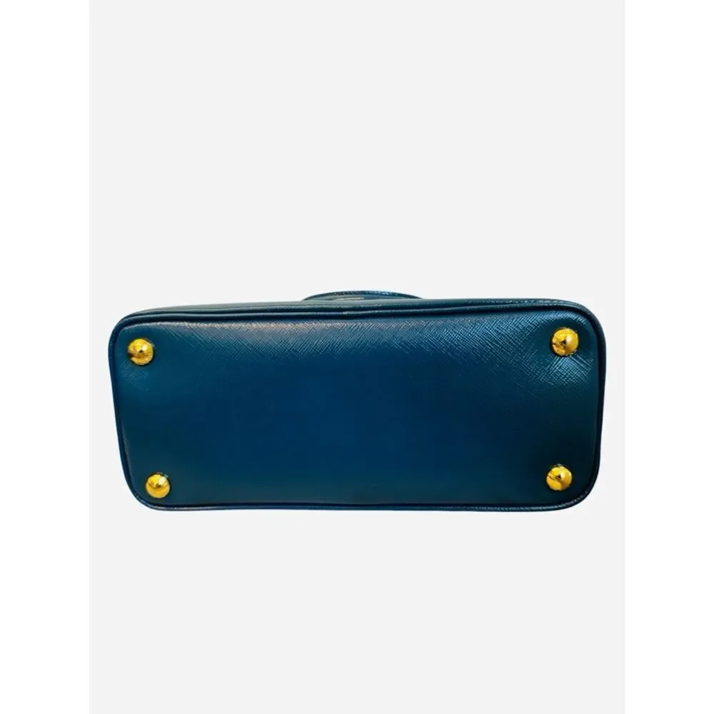 Prada Azzuro Saffiano Vernice Leather Bowler Double-Top Handle Lux Promenade Bag